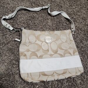 Coach Signature Beige and White Crossbody Bag